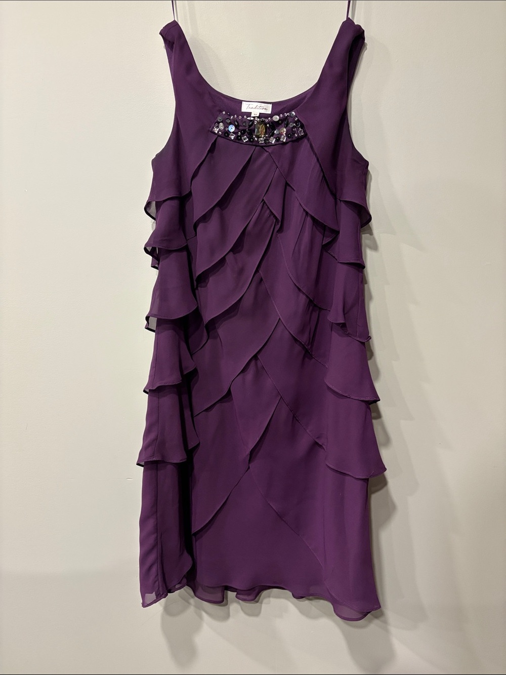 Tradition Purple Layered Ruffle Evening Dress